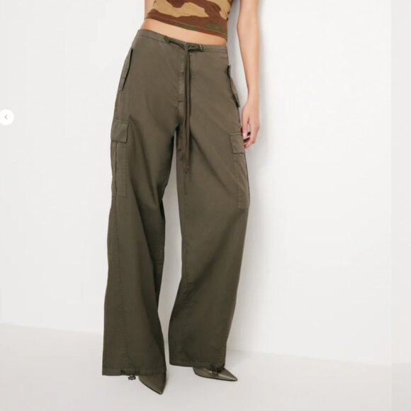 Good American Pants - Good American Fatigue Green 100% Cotton Cargo Parachute Pants Sz 3 L NWT